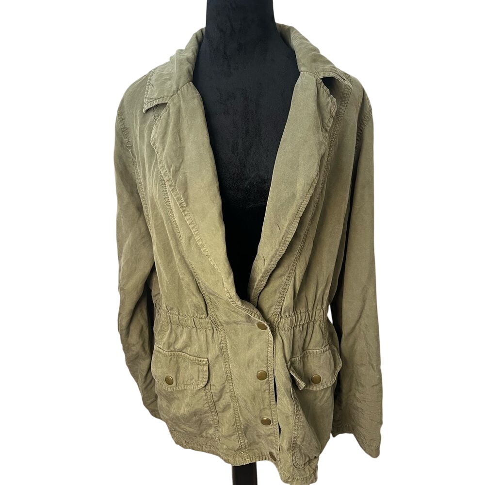 Lucky Brand Olive Green Women's Utility Casual Jacket Button Zipper L‎ Large